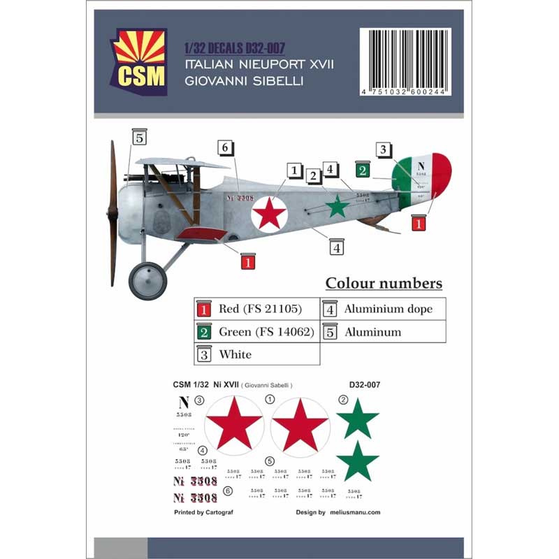 Copper State Models Nieuport Giovanni Sabelli Markings (1/32) D32-007