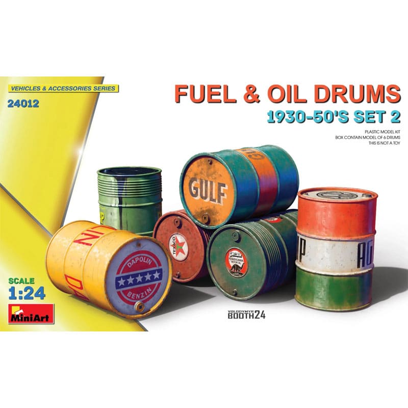 Miniart Fuel & Oil Drums 1930-50s Set 2 (1/24) 24012