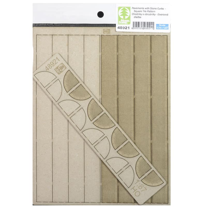 Model Scene Pavements with Stone Curbs - Square Tile Pattern (HO) 48921