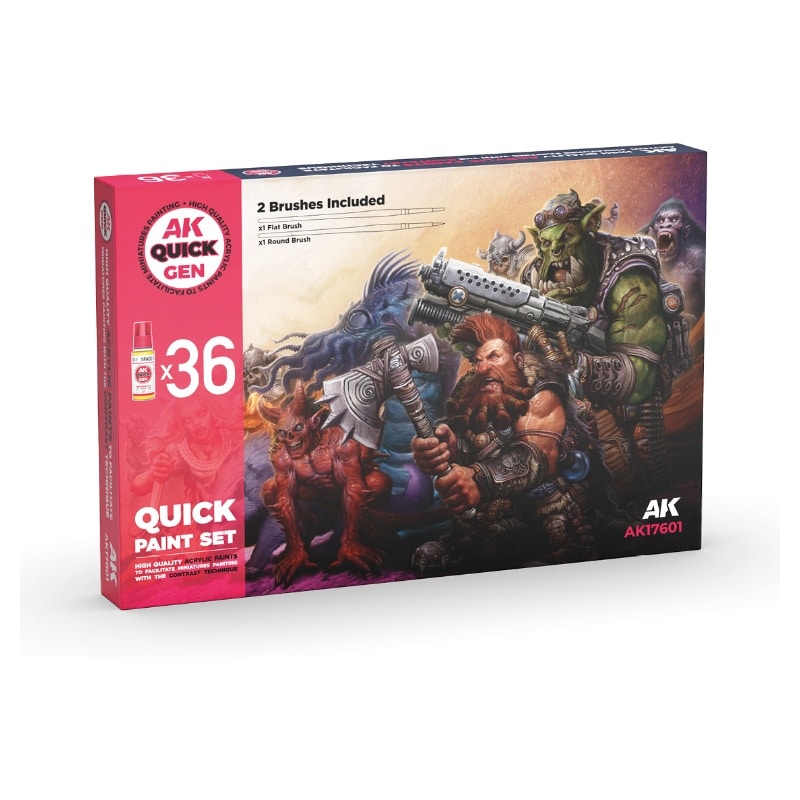 AK Interactive Quick Gen Paint Set - Quick Paint Set 36 Quick Gen Colors (2 Brushes) AK17601