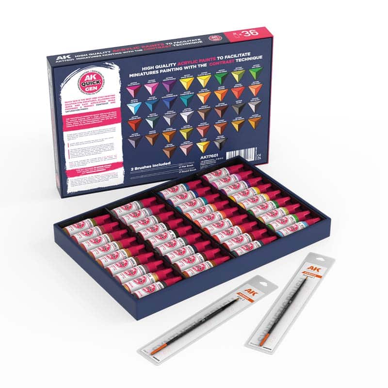 AK Interactive Quick Gen Paint Set - Quick Paint Set 36 Quick Gen Colors (2 Brushes) AK17601