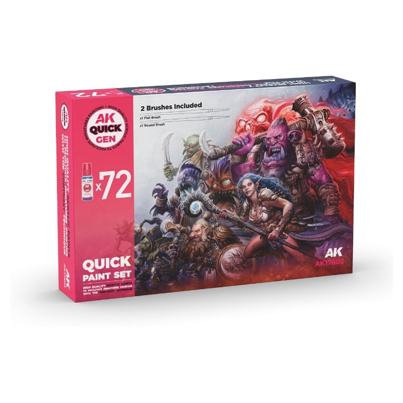 AK Interactive Quick Gen Paint Set - Quick Paint Set 72 Quick Gen Colors  (2 Brushes) AK17602