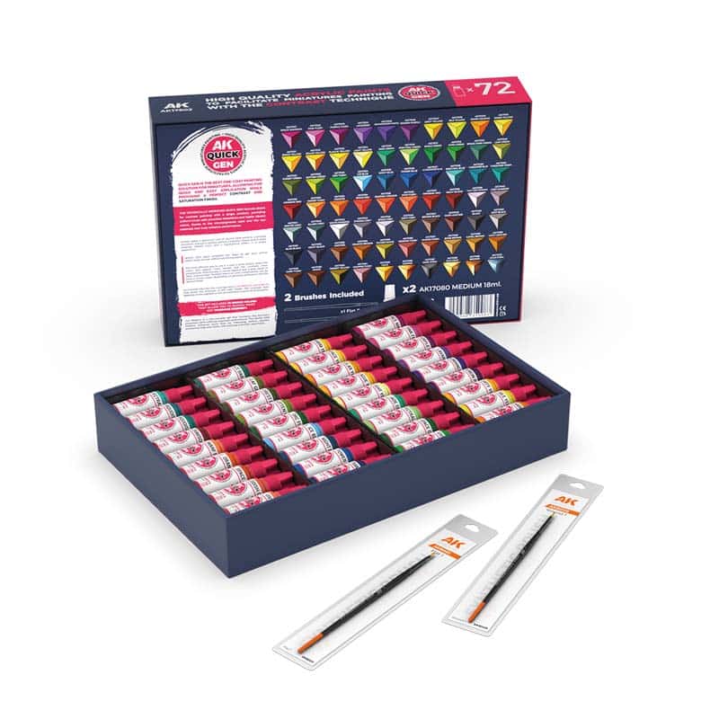AK Interactive Quick Gen Paint Set - Quick Paint Set 72 Quick Gen Colors  (2 Brushes) AK17602