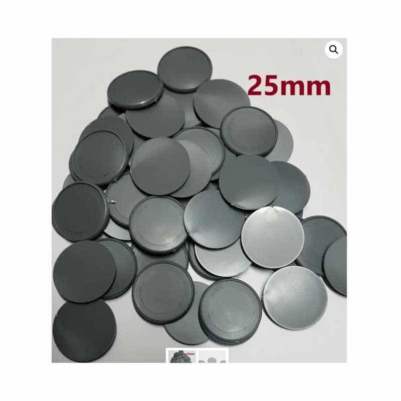 The Tabletop Workshop Round Lipped Base Singles (50pk) (25mm) SKSIN25RNDGY